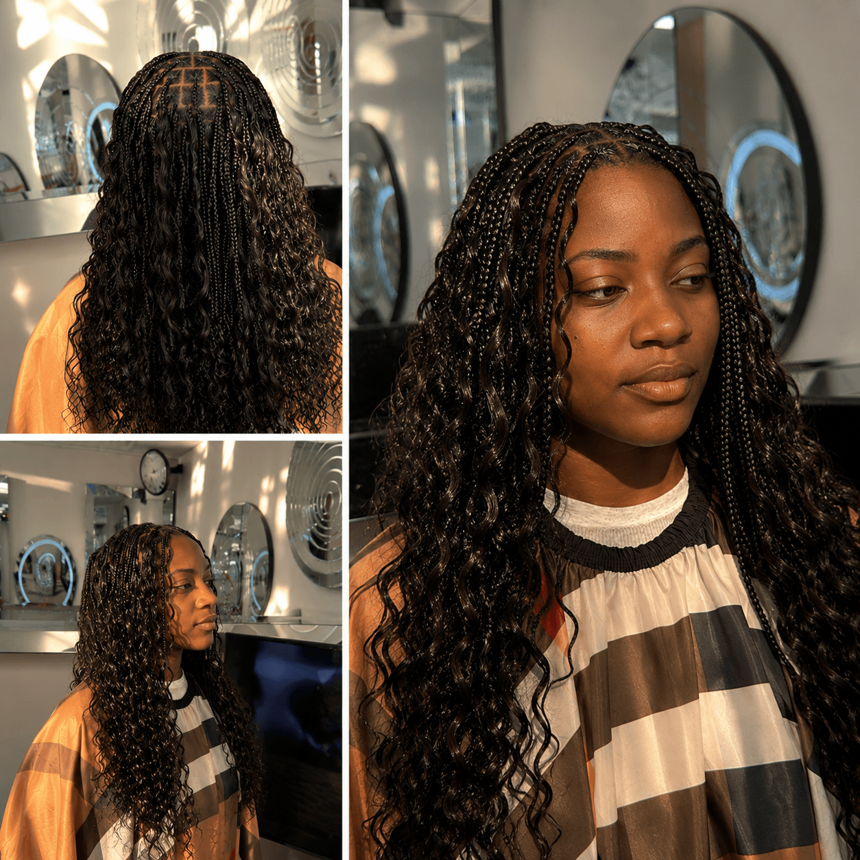 Dark brown boho braids with natural curls