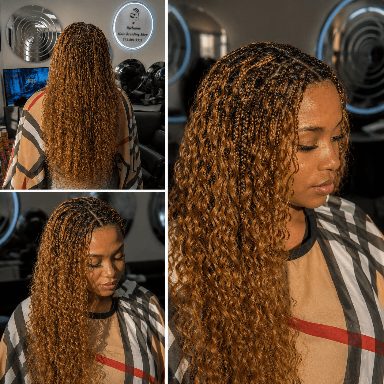 Honey ombré boho knotless braids with curly ends