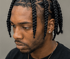 Men's medium-length box braids with crisp edges